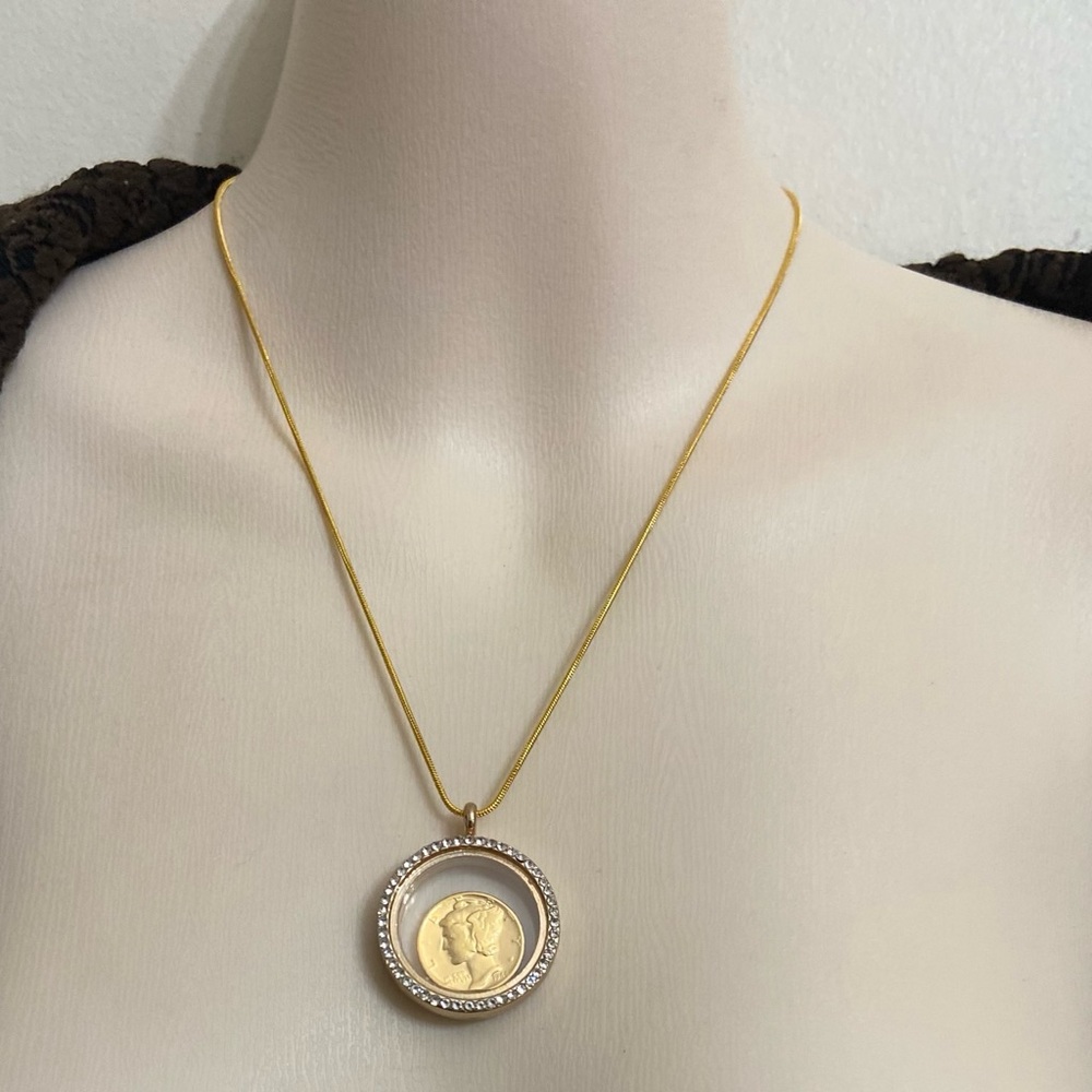 Authentic 1942 Silver (Vermeil) Mercury Dime, with  Locket and 18in Gold…